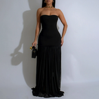 Strapless Mesh Ruched Bodycon Maxi Dress