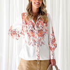 Printed V-Neck Long Sleeve Button Shirt