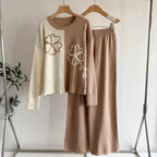 Women's Autumn And Winter Casual Sweater Wide Leg Two Piece Pants Set