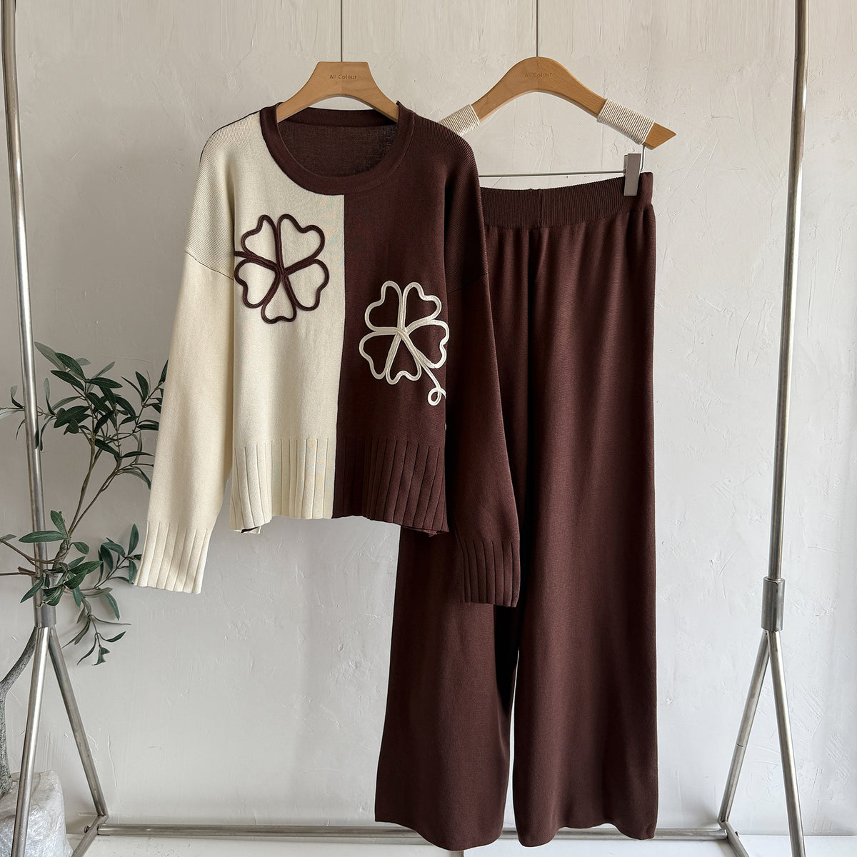 Women's Autumn And Winter Casual Sweater Wide Leg Two Piece Pants Set