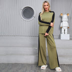 Women's Autumn And Winter Casual Sweater Color Block Two Piece Pants Set