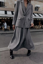 Women's Autumn Padded Shoulder Herringbone Blazer and Skirt Two-Piece Set