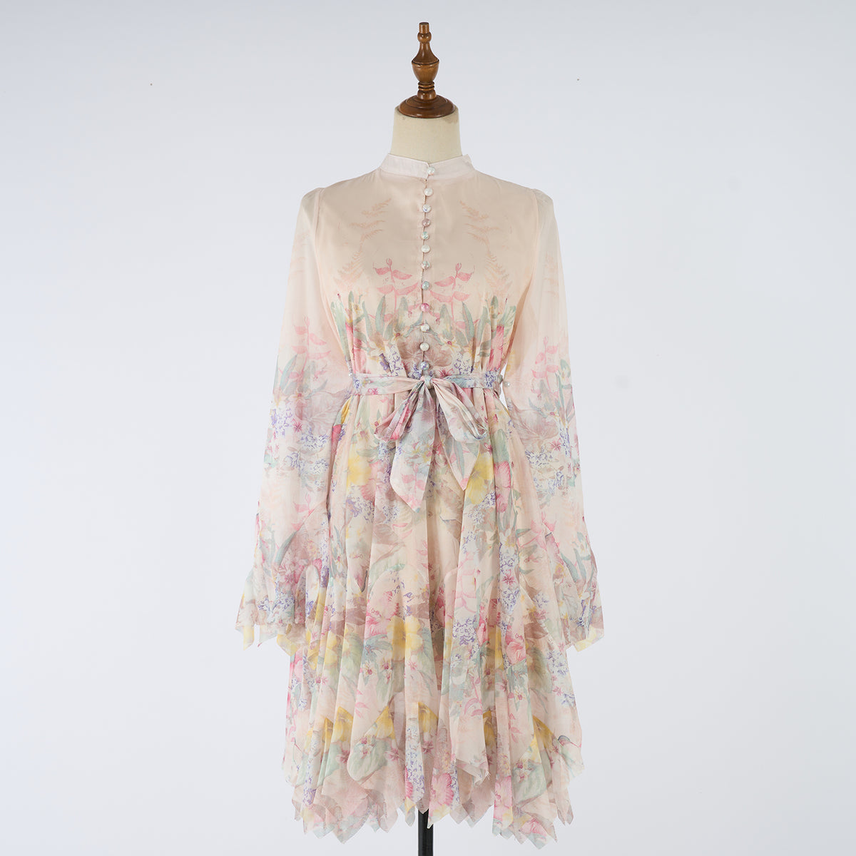 Short Printed Dress With Button Down Front