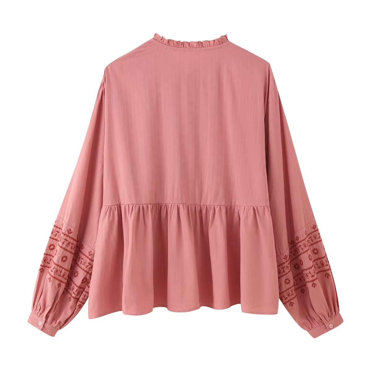 Women's Clothing Long Sleeve Contrast Color Embroidered Shirt