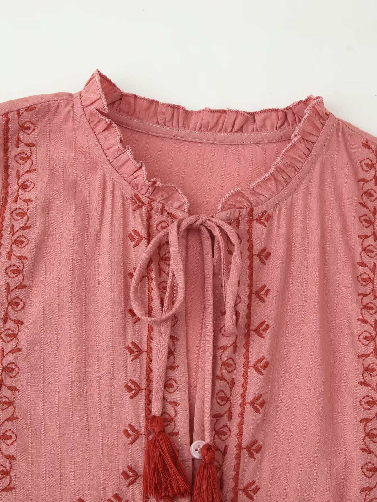 Women's Clothing Long Sleeve Contrast Color Embroidered Shirt