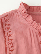 Women's Clothing Long Sleeve Contrast Color Embroidered Shirt