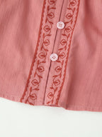 Women's Clothing Long Sleeve Contrast Color Embroidered Shirt