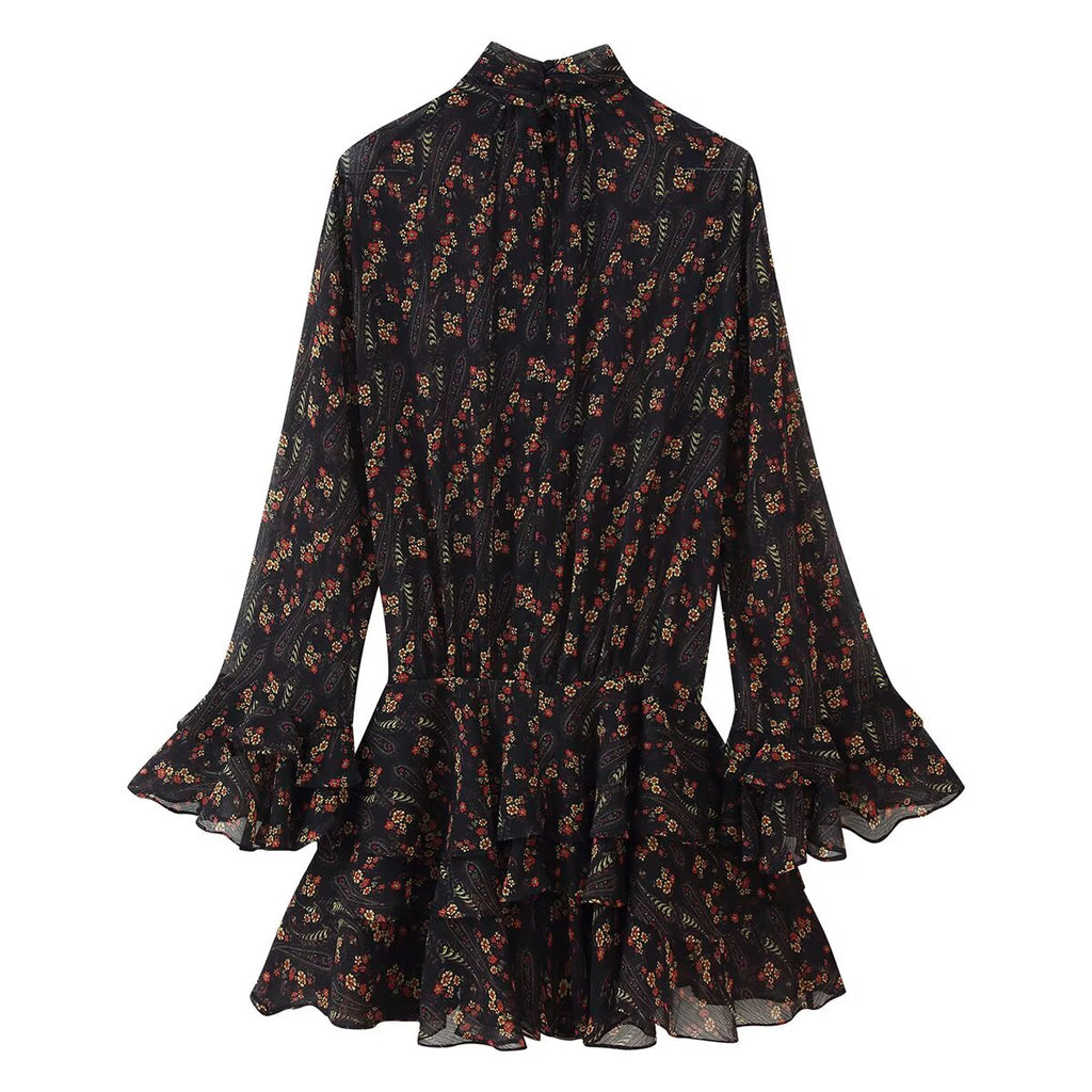 Women's Lace-Trim Floral Collared Mini Dress
