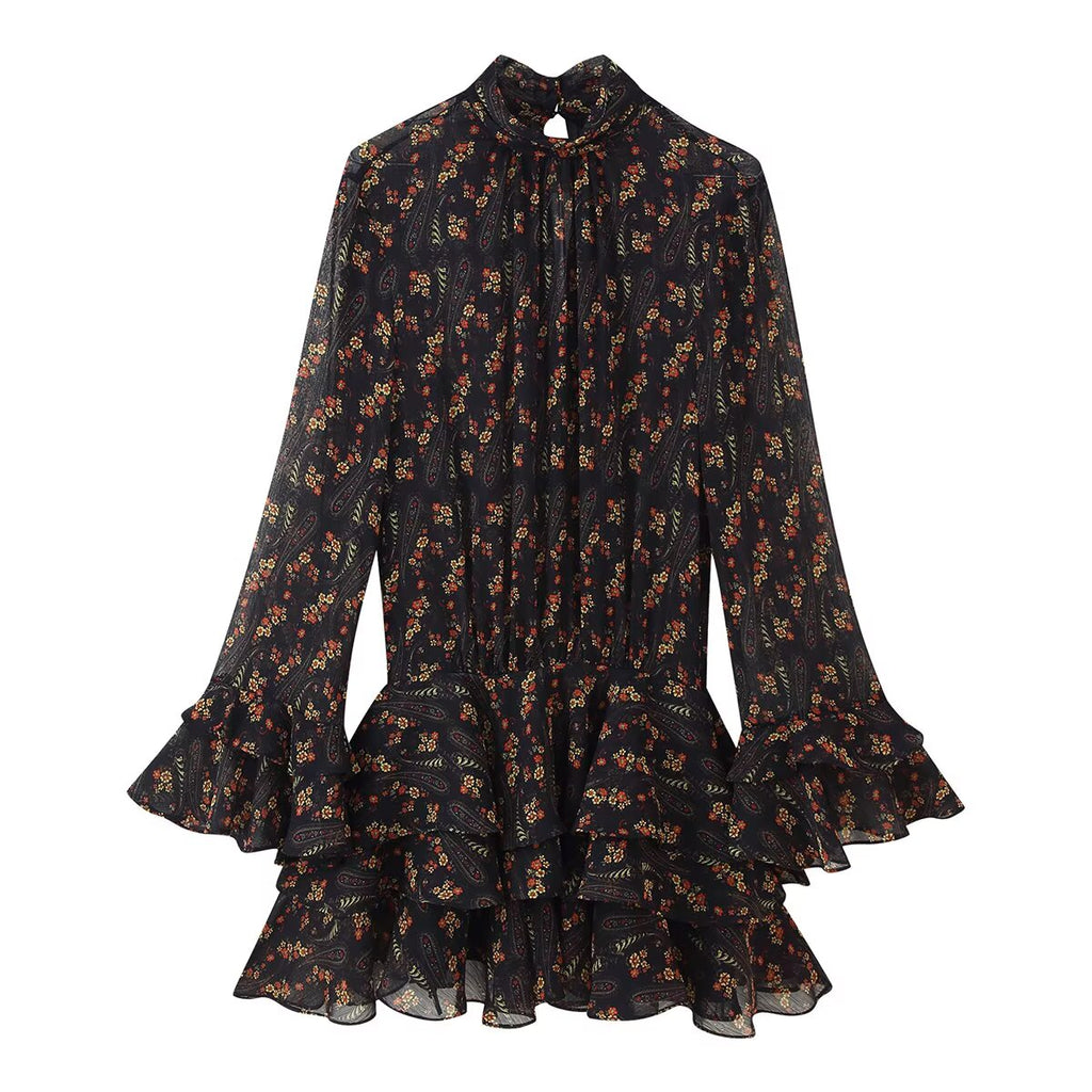 Women's Lace-Trim Floral Collared Mini Dress