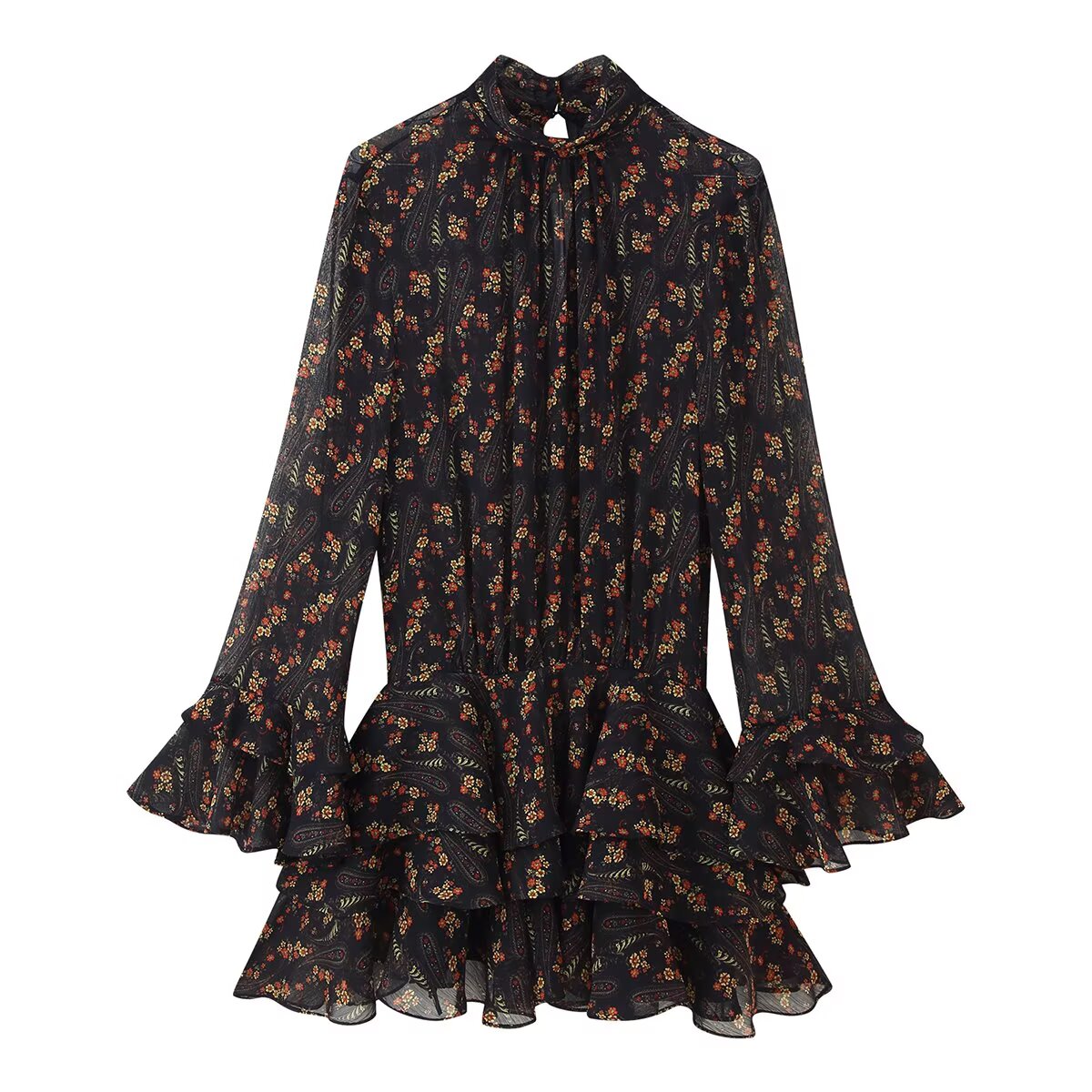 Women's Lace-Trim Floral Collared Mini Dress