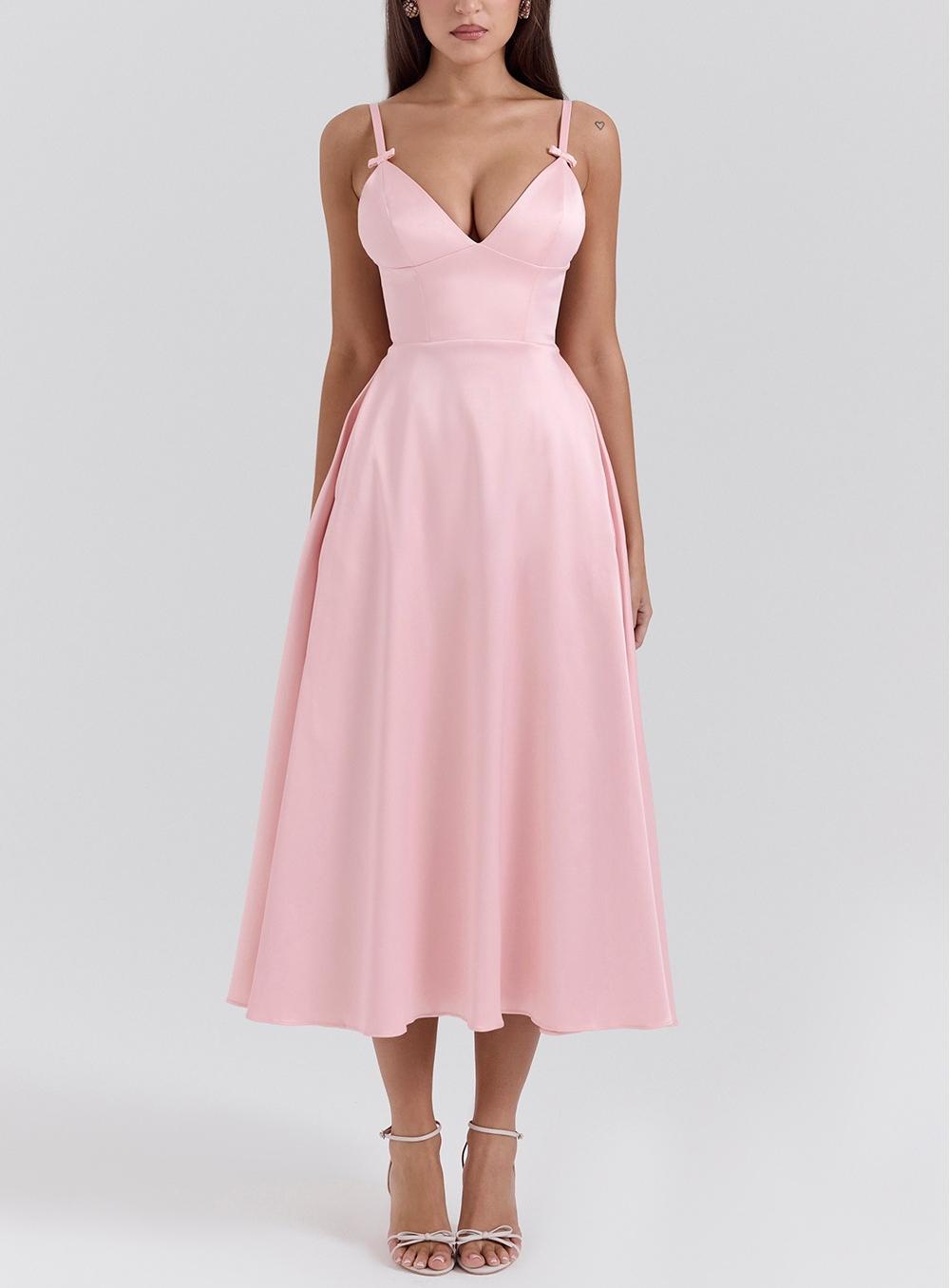 V-Neck Design Maxi Court Dopamine Wear Strap Dress