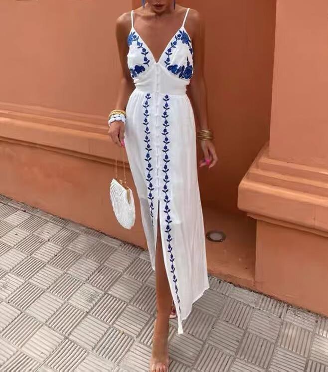 Embroidery Robe Vacation Beach Vest Maxi Dress