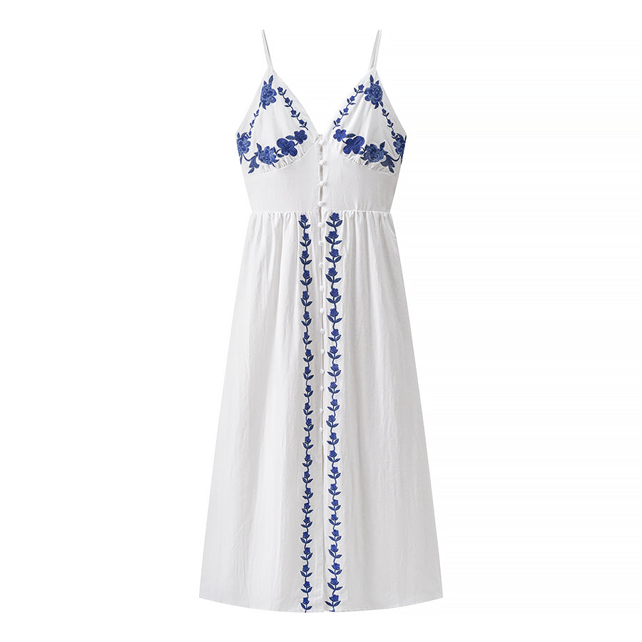 Embroidery Robe Vacation Beach Vest Maxi Dress