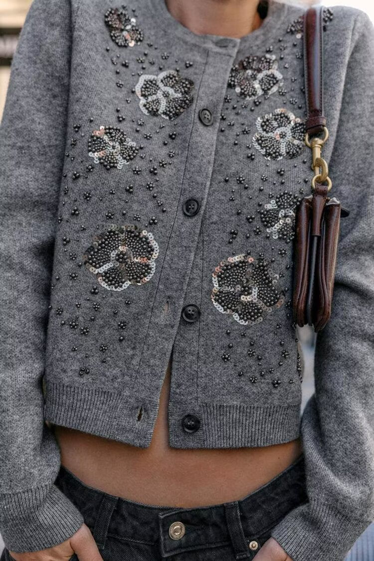 Women's Elegant Beaded Cardigan