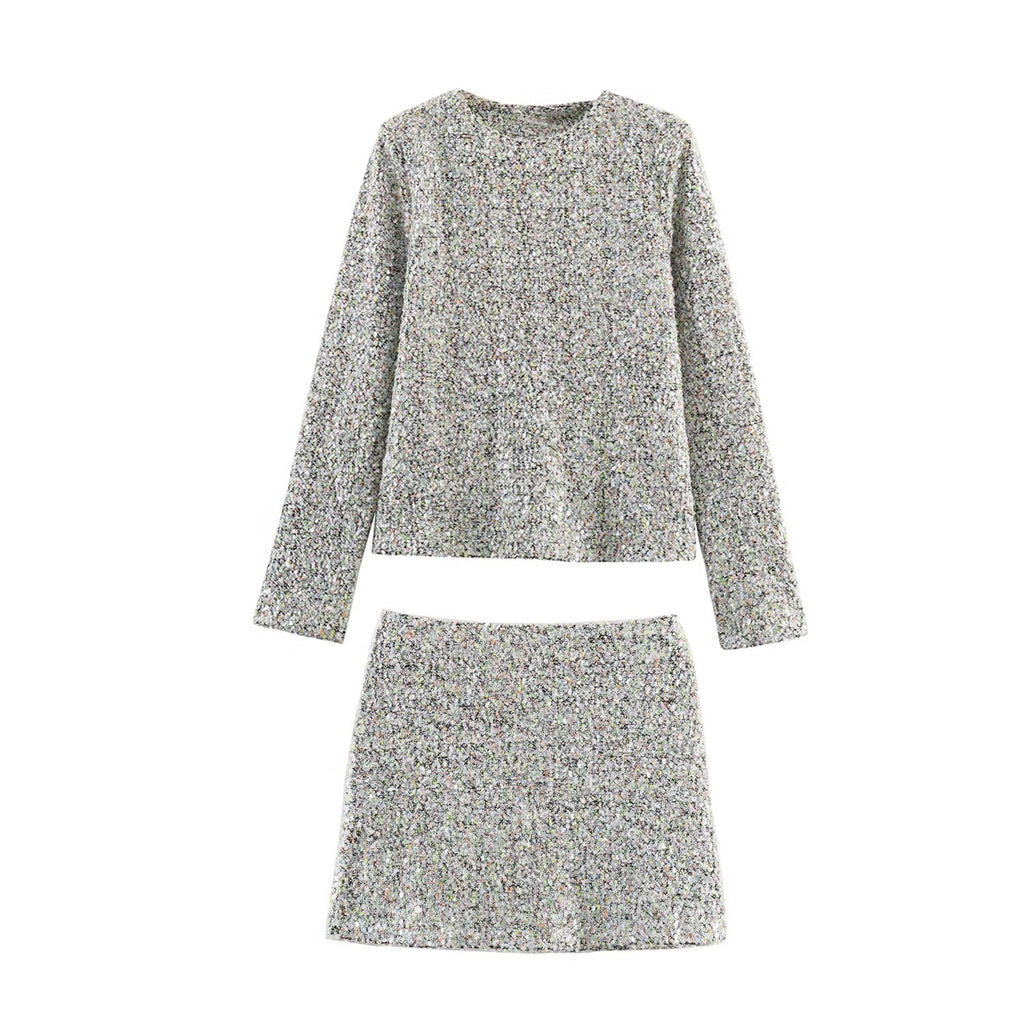 Women's Autumn Design Long Sleeve Top and Skirt Two-Piece Set