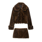 Women's Fall Artificial Fur Effect Jacket and Skirt Two-Piece Set