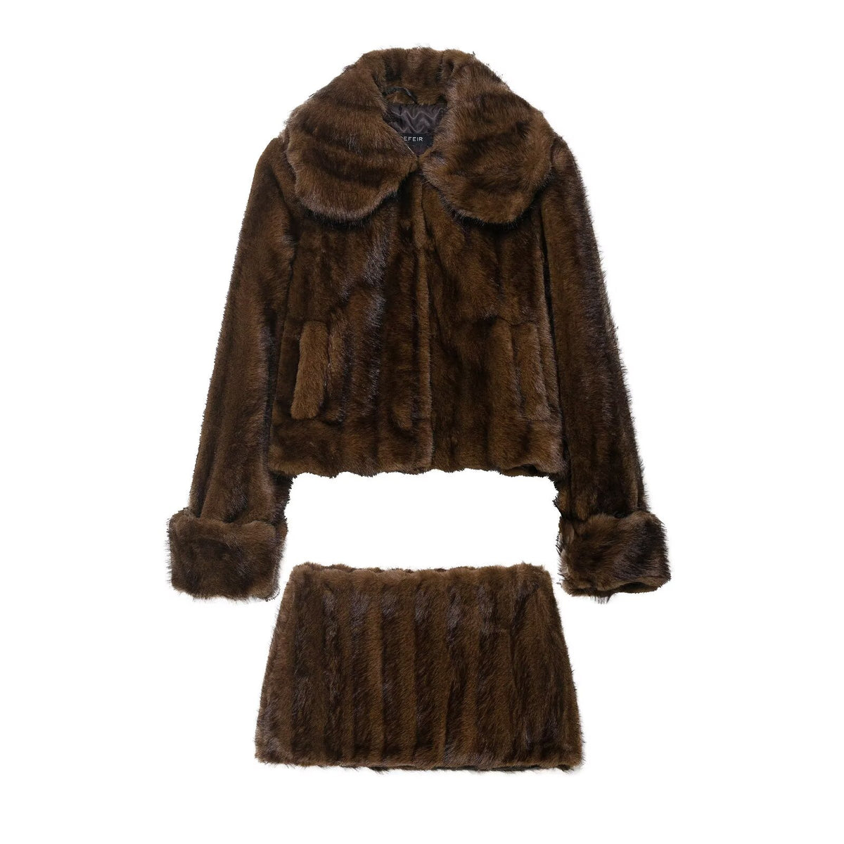 Women's Fall Artificial Fur Effect Jacket and Skirt Two-Piece Set