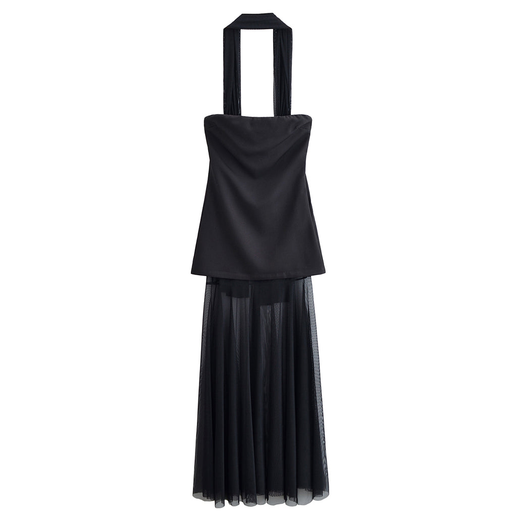 Women's Halter Lace Patchwork Ruched Dress