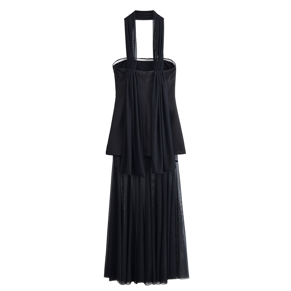 Women's Halter Lace Patchwork Ruched Dress