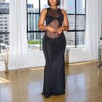 Mesh Stitching Polyester Light See Through Dress