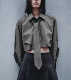 Cropped Tie-Front Long Sleeve Shirt