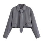 Cropped Tie-Front Long Sleeve Shirt