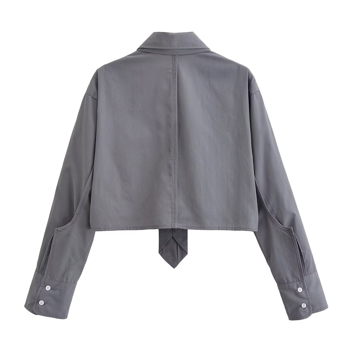 Cropped Tie-Front Long Sleeve Shirt