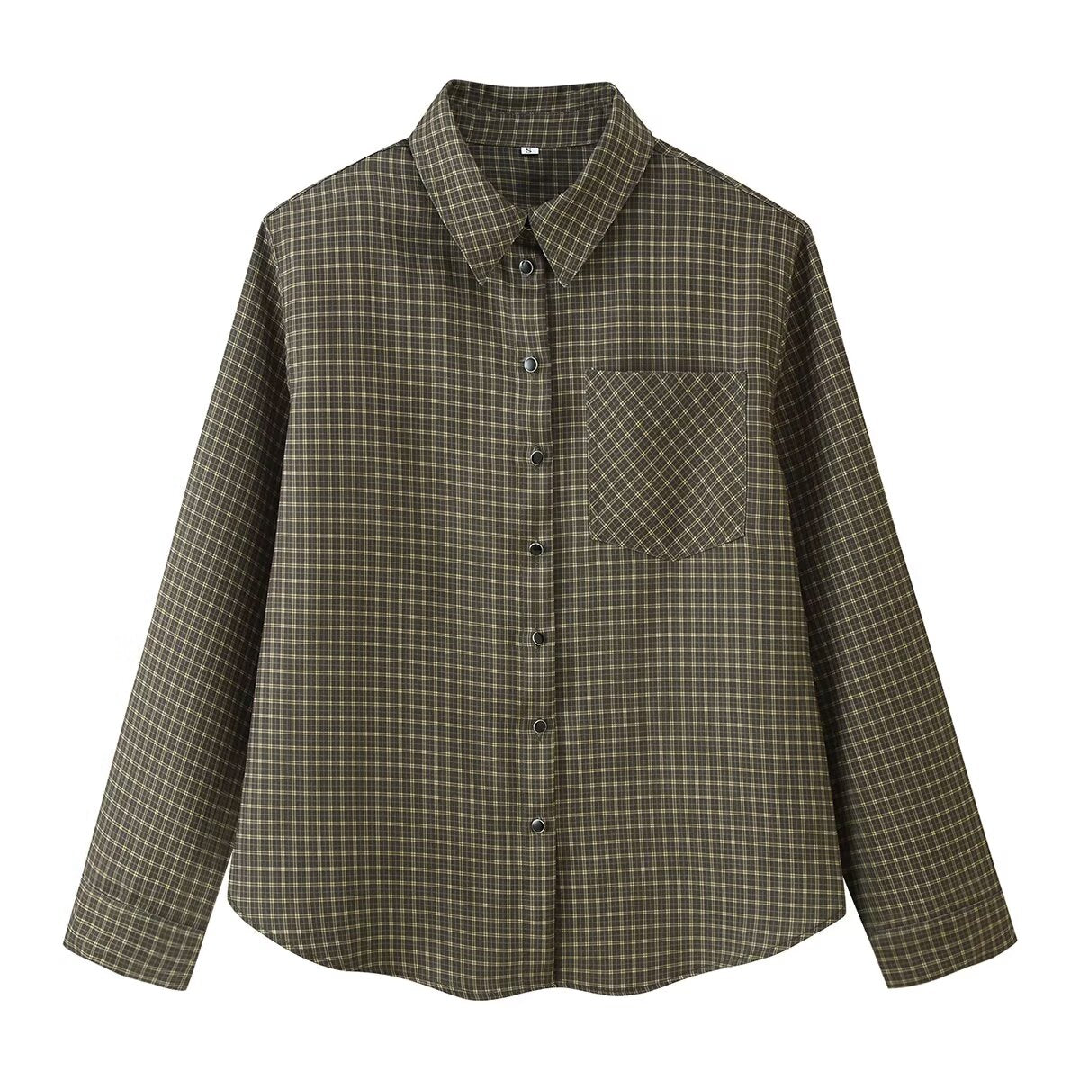 Women's Autumn Lazy Wind Loose Padded Shoulder Long Sleeve Plaid Shirt