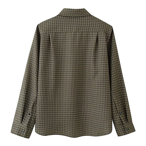 Autumn Lazy Wind Loose Padded Shoulder Long Sleeve Plaid Shirt