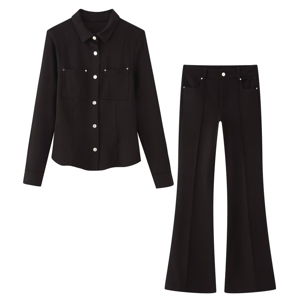 Women's Slim Crepe Shirt Bell Bottom Pants Sets