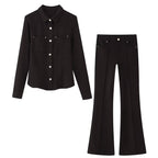 Women's Slim Crepe Shirt Bell Bottom Pants Sets