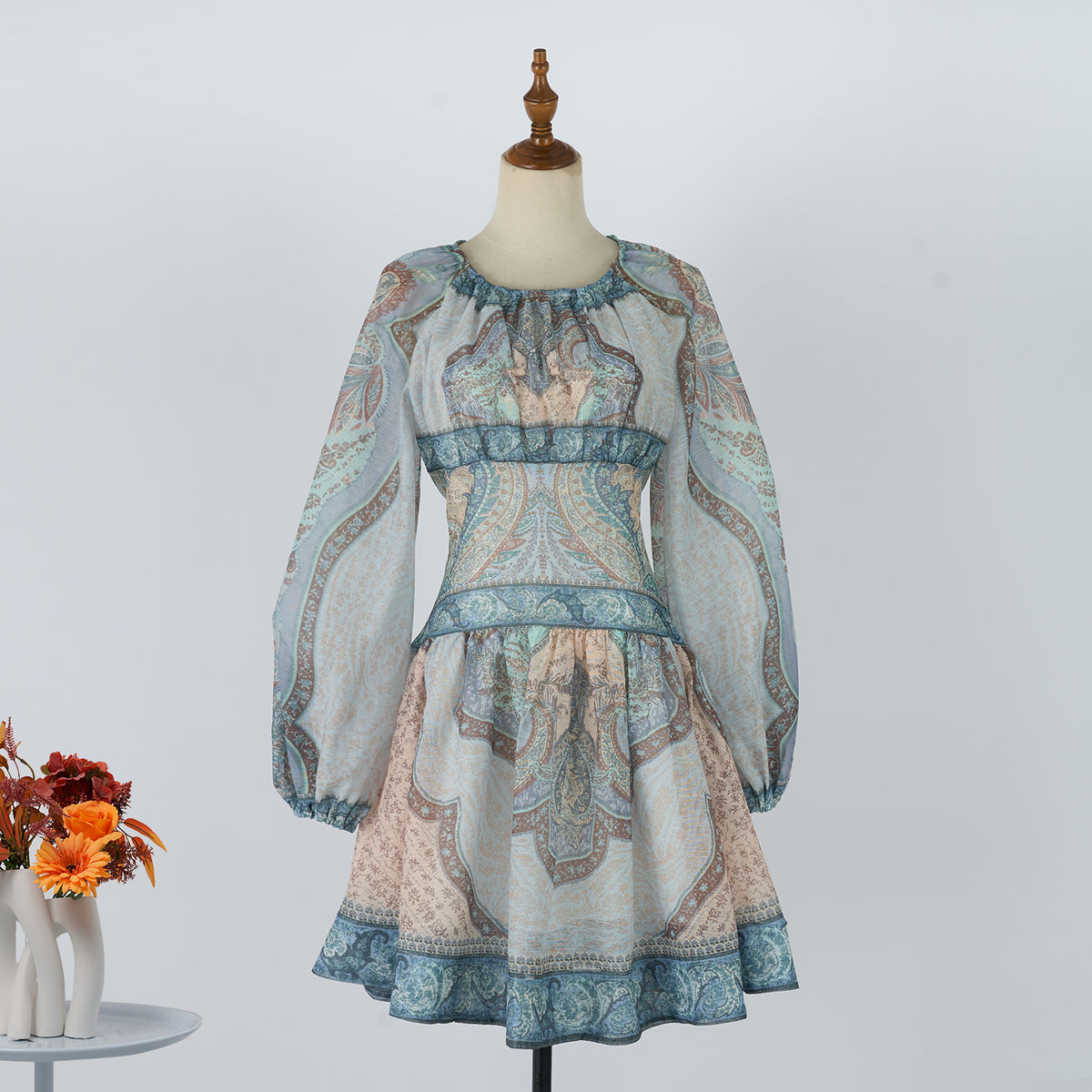 Women's Spring Autumn Long Sleeved Printed Short Dress