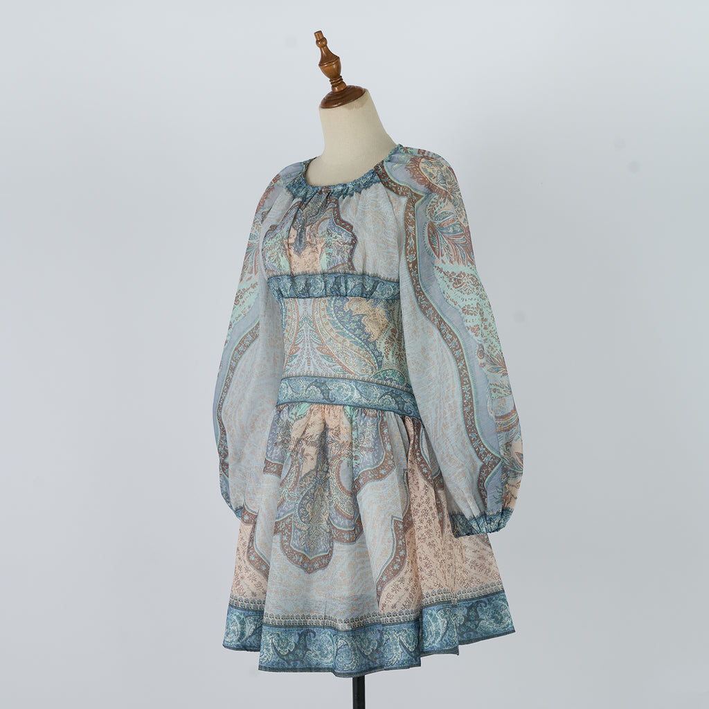 Women's Spring Autumn Long Sleeved Printed Short Dress
