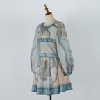 Women's Spring Autumn Long Sleeved Printed Short Dress