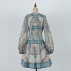 Women's Spring Autumn Long Sleeved Printed Short Dress