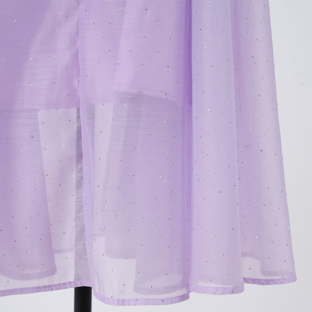 Women's Stand-Collar Rhinestone Belted Ruffle Long-Sleeve A-Line Maxi Dress