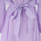 Women's Stand-Collar Rhinestone Belted Ruffle Long-Sleeve A-Line Maxi Dress