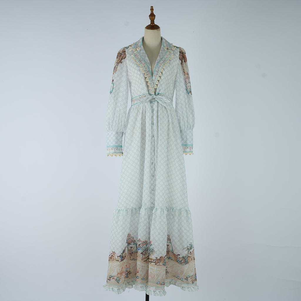 Women's Spring Autumn Printed Fitted V Neck And Printed Dress