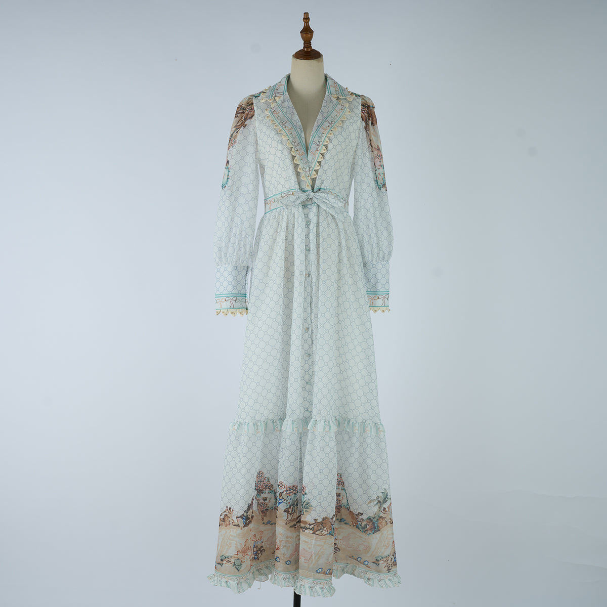 Women's Spring Autumn Printed Fitted V Neck And Printed Dress