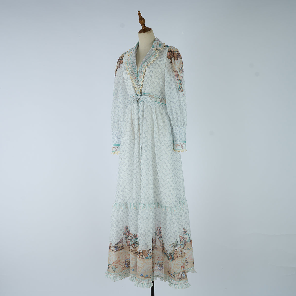 Women's Spring Autumn Printed Fitted V Neck And Printed Dress