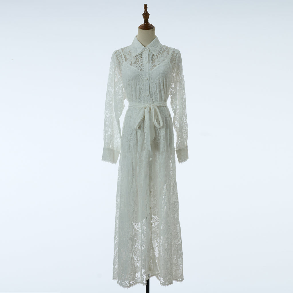 Women's Belted Collared Maxi Dress