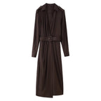 Collared Belted Button Long-Sleeve A-Line Maxi Dress
