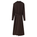 Collared Belted Button Long-Sleeve A-Line Maxi Dress