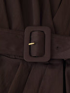 Collared Belted Button Long-Sleeve A-Line Maxi Dress