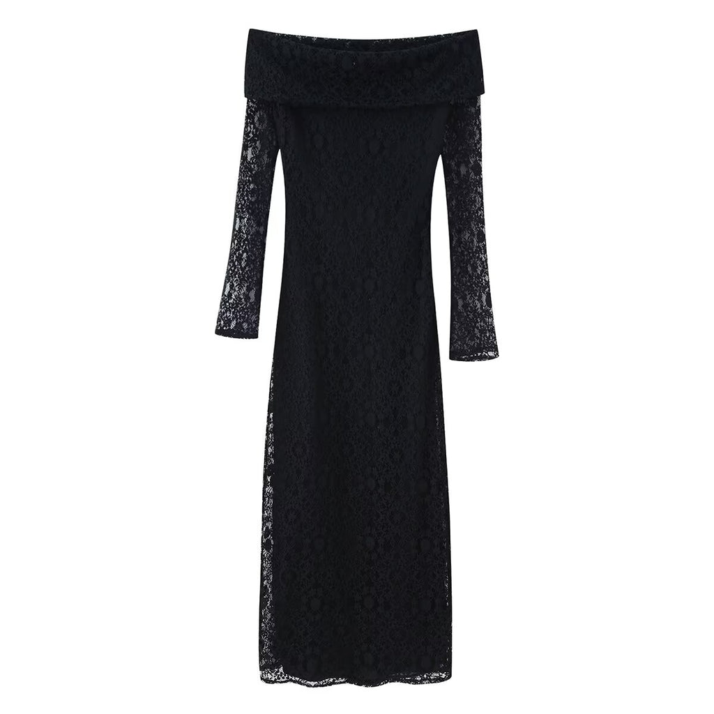 Women's Off-Shoulder Lace Long-Sleeve Dress