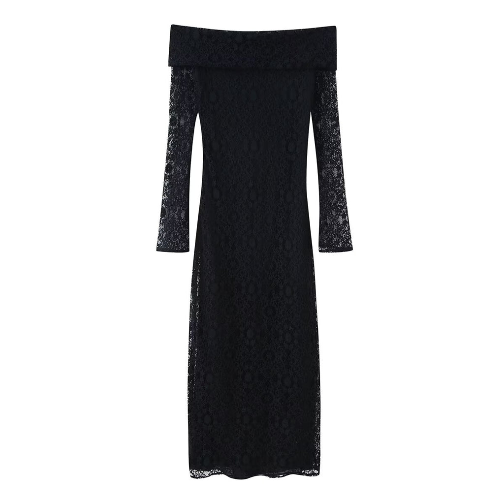 Women's Off-Shoulder Lace Long-Sleeve Dress