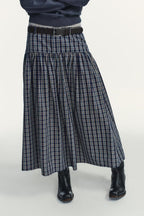Women's Mid Waist with Belt Plaid Midi Skirt