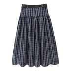 Women's Mid Waist with Belt Plaid Midi Skirt