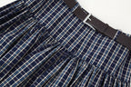 Women's Mid Waist with Belt Plaid Midi Skirt