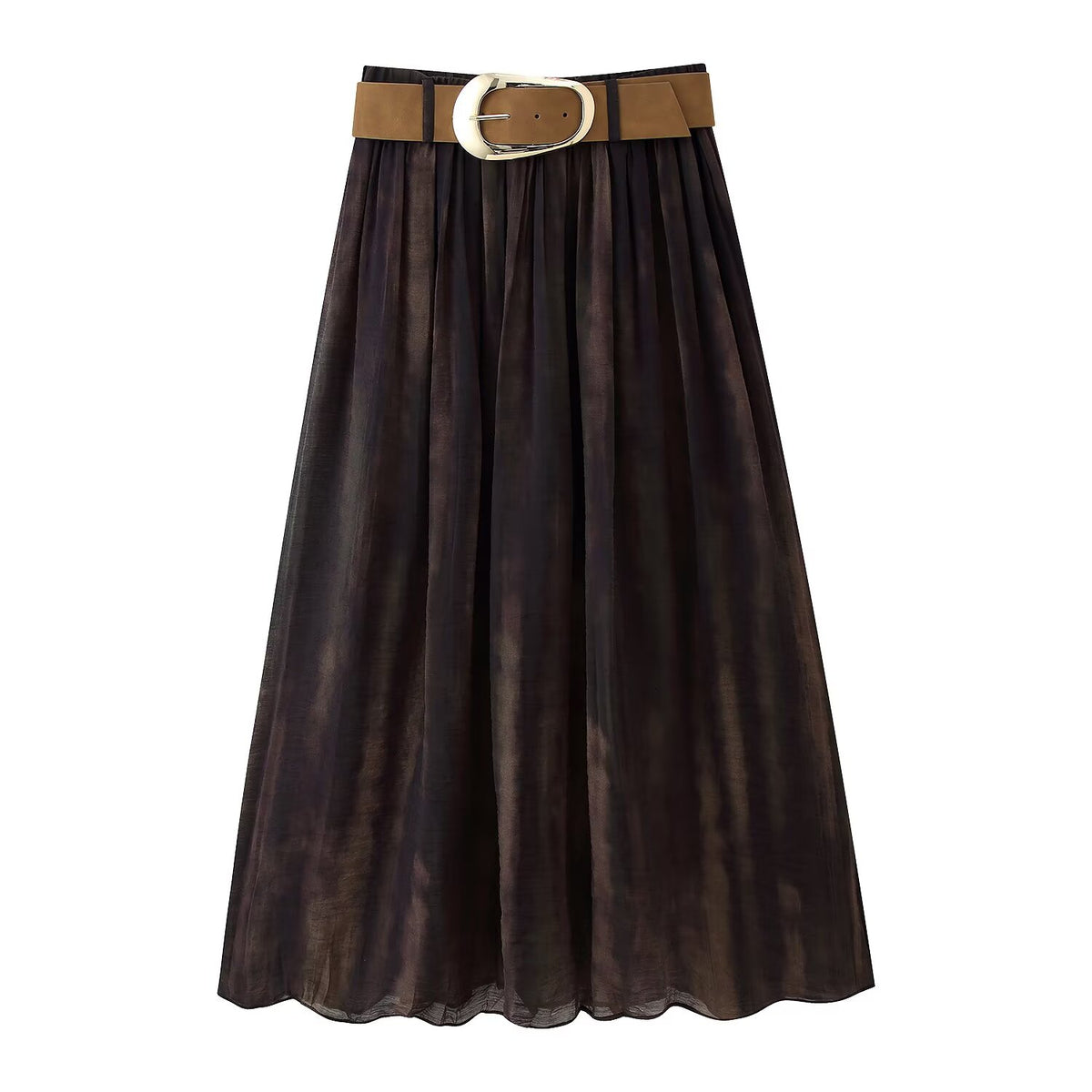 Women's Fuzzy Printing Belt Large Swing Midi Skirt